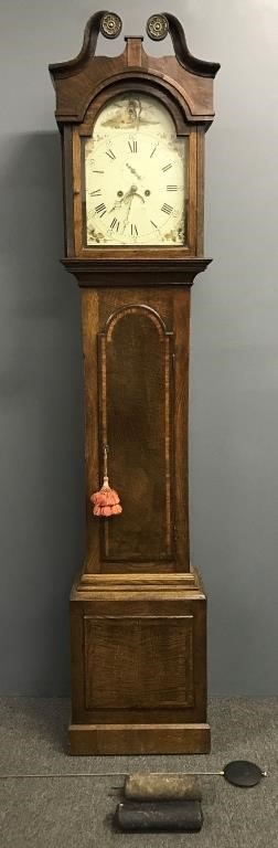 English oak tall case clock with