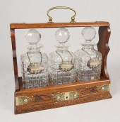 ENGLISH OAK THREE DECANTER TAN