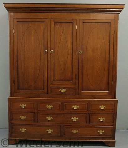 English oak two-piece linen press