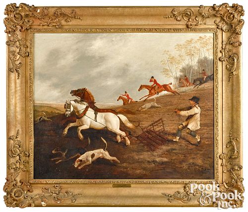 ENGLISH OIL ON CANVAS FOX HUNTING