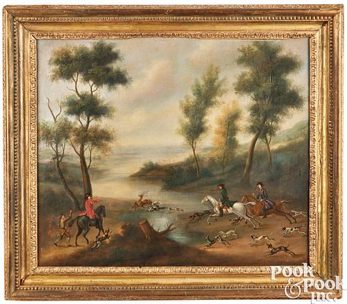 ENGLISH OIL ON CANVAS STAG HUNT,