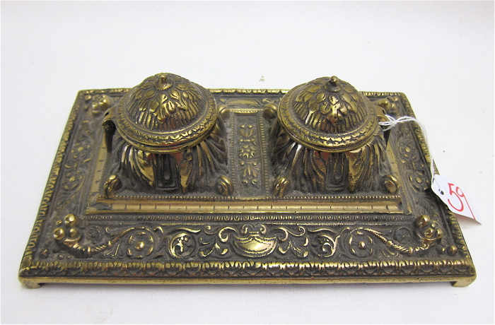 ENGLISH ORNATE BRASS INKSTAND