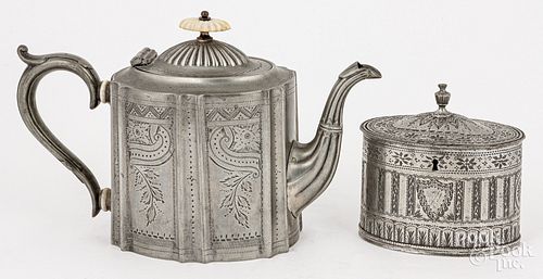 ENGLISH OVAL PEWTER TEAPOT, MID