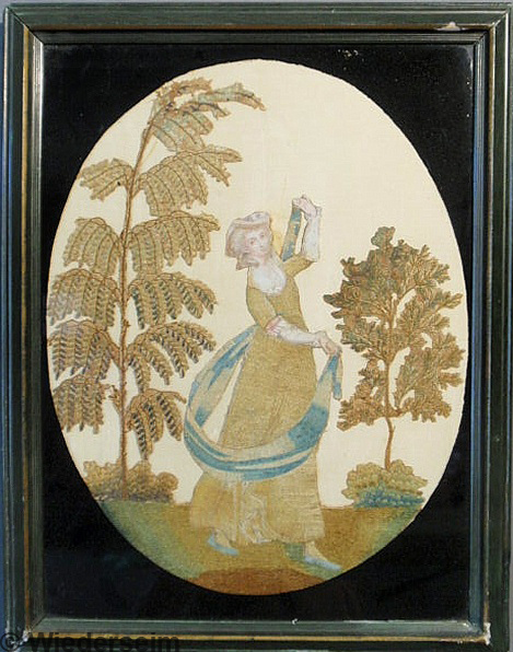 English oval silkwork picture