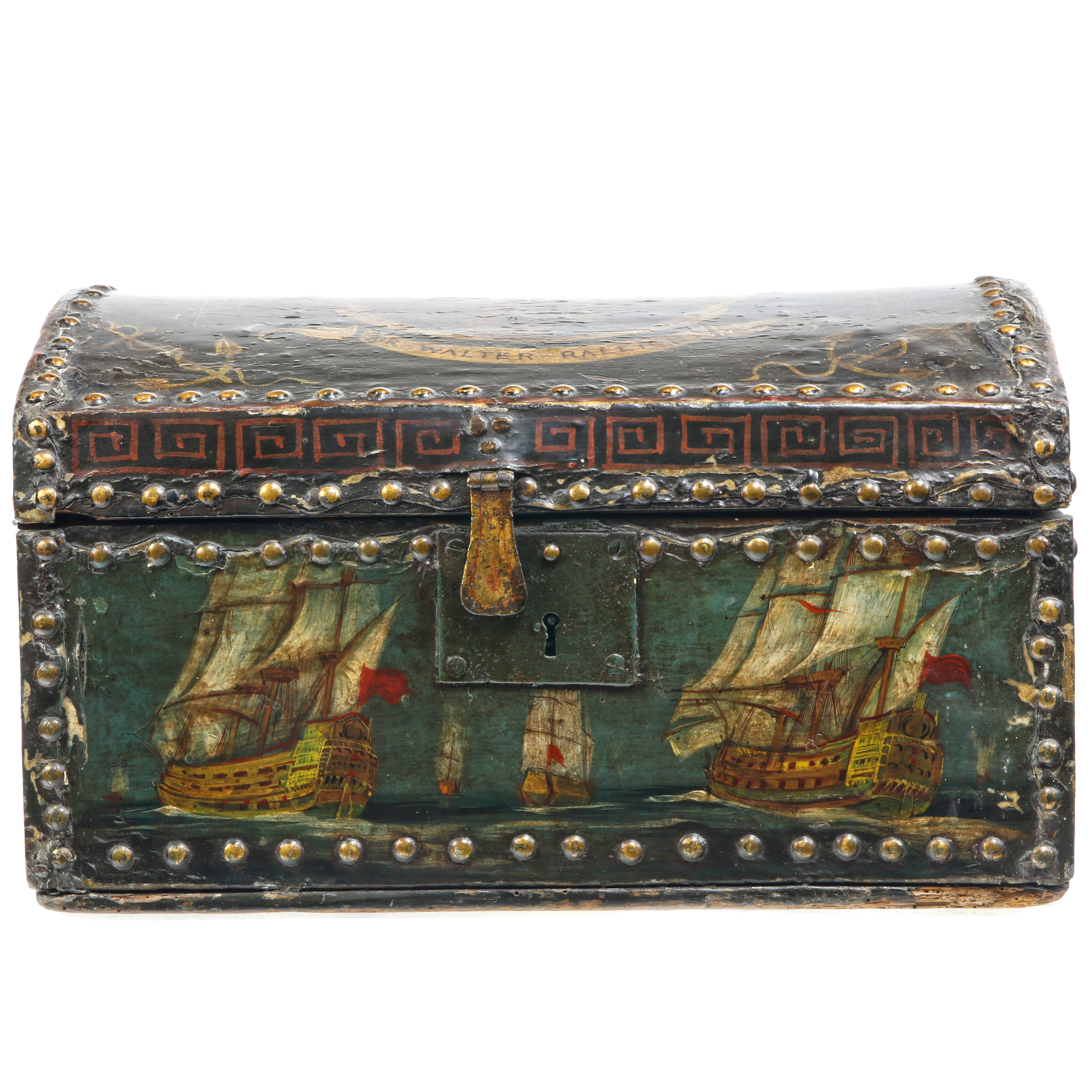 ENGLISH PAINTED CHEST, THE TOP WITH