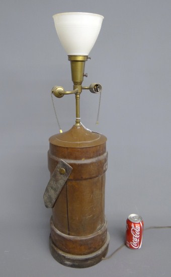 English painted fire bucket lamp.