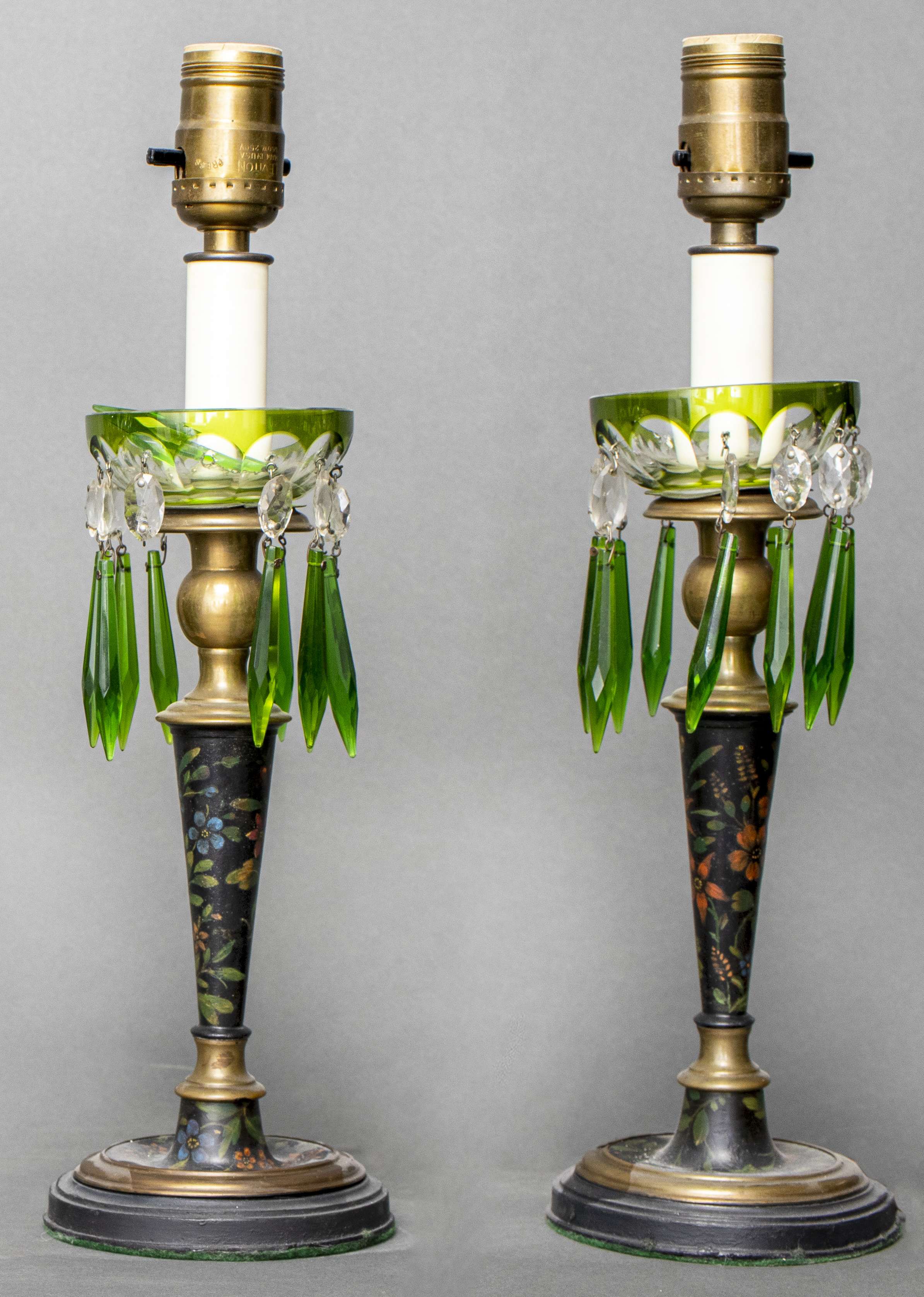 ENGLISH PAINTED GREEN GLASS