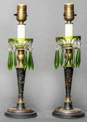 ENGLISH PAINTED GREEN GLASS LU