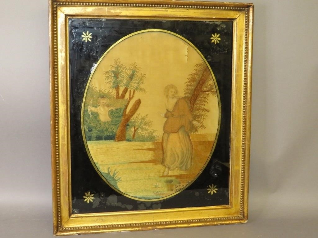 ENGLISH PAINTED SILK EMBROIDERED