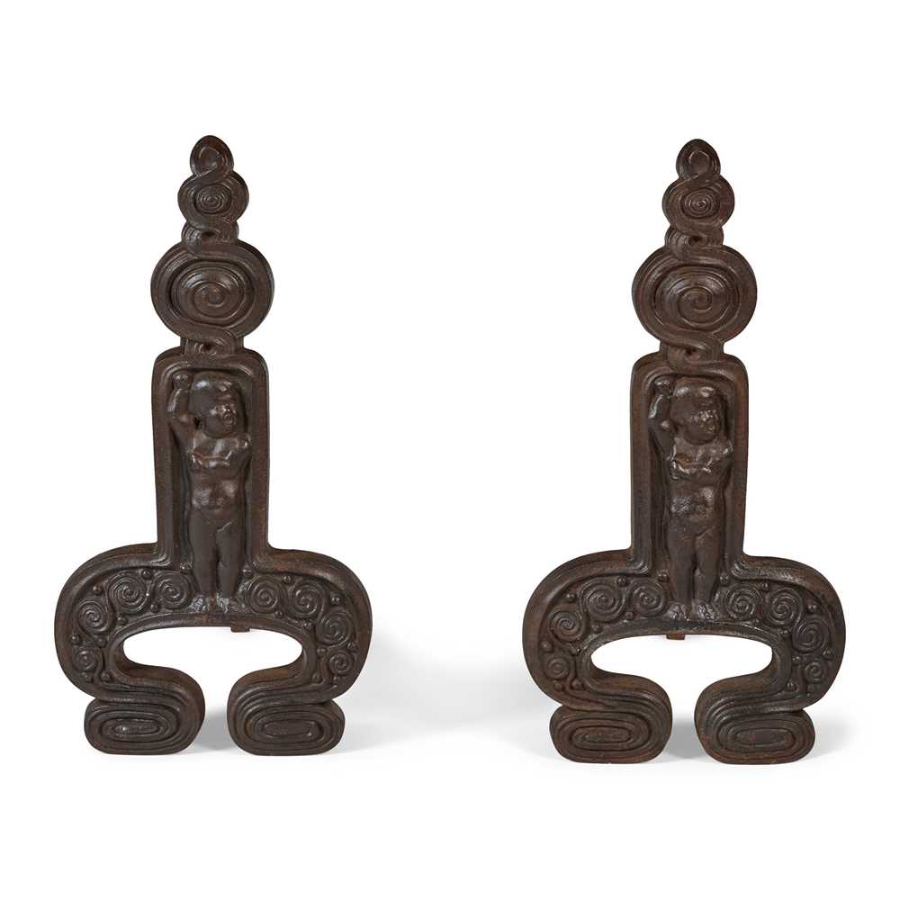 ENGLISH PAIR OF FIRE DOGS, DATED