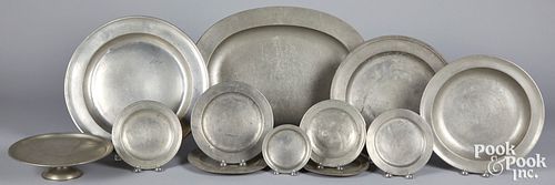 ENGLISH PEWTER CHARGERS, PLATTER,