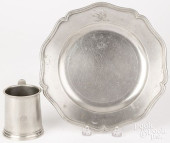 ENGLISH PEWTER PLATE AND MUG<b