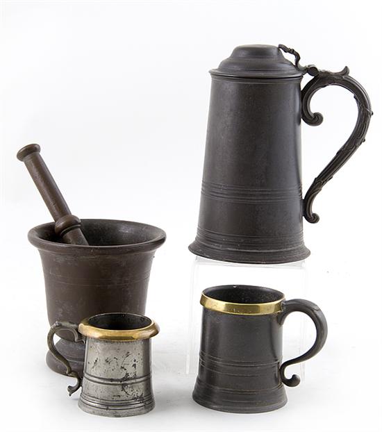 English pewter tankards mortar