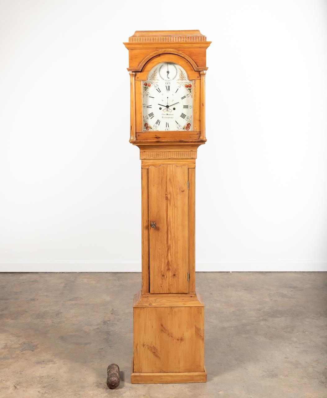 ENGLISH PINE CASE CLOCK, SIGNED