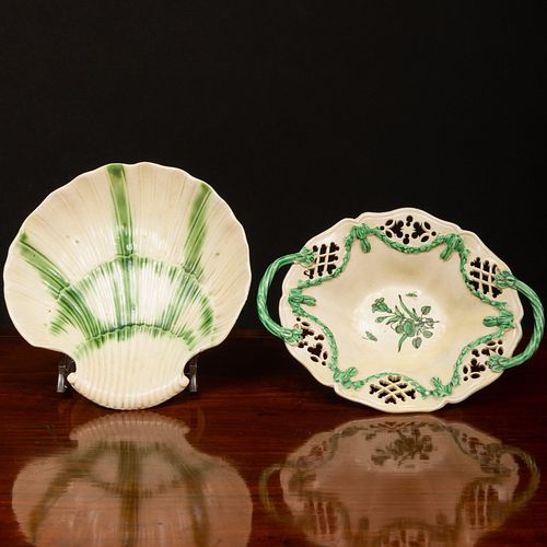 ENGLISH POLYCHROME CREAMWARE BASKET