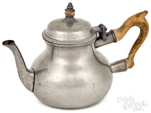 ENGLISH QUEEN ANNE PEWTER TEAPOT,
