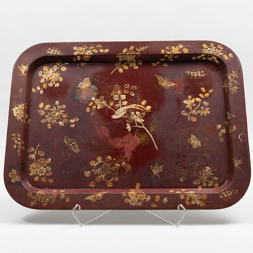 ENGLISH RED PAINTED AND GILT