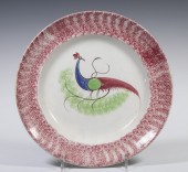 ENGLISH RED SPATTERWARE PEAFOW
