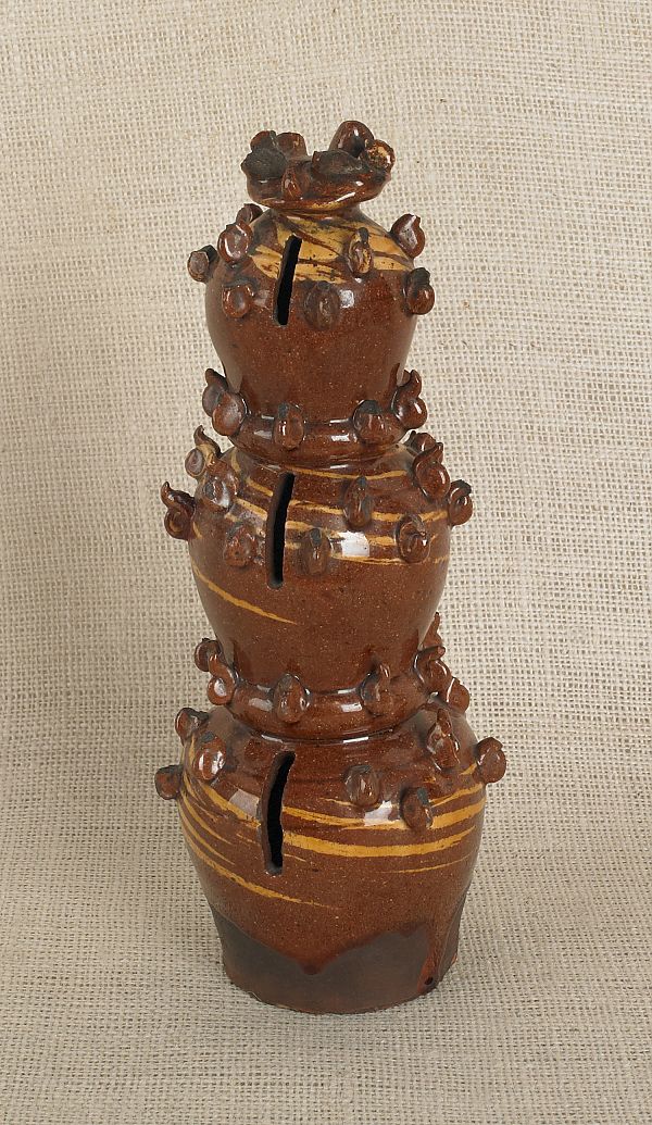 English redware bank 19th c. 11" h.