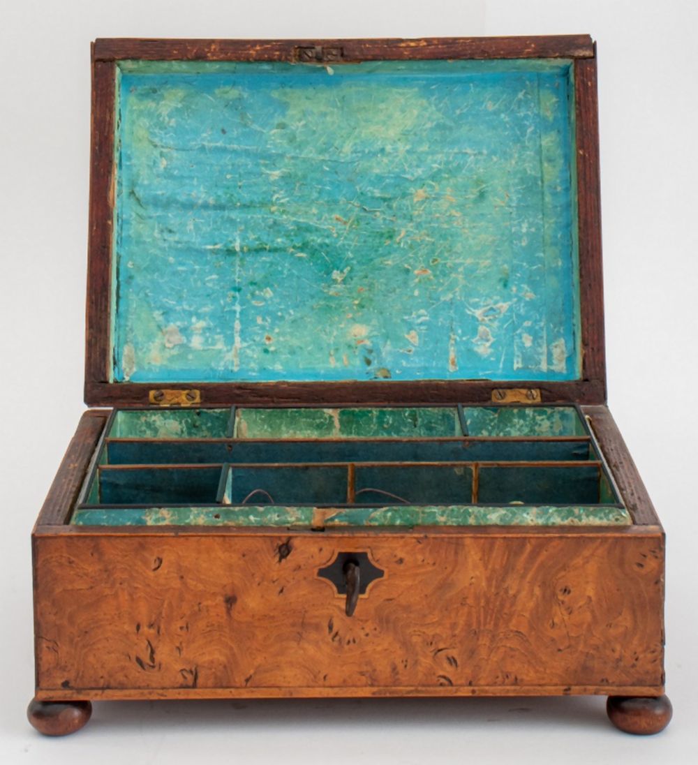 ENGLISH REGENCY ELMWOOD WORK BOX,