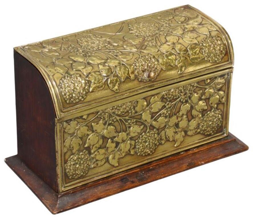 ENGLISH REPOUSSE BRASS & OAK