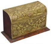 ENGLISH REPOUSSE BRASS & OAK S
