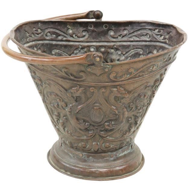 ENGLISH REPOUSSE COPPER COAL BUCKET