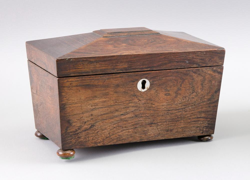 ENGLISH ROSEWOOD VENEER TEA CADDY