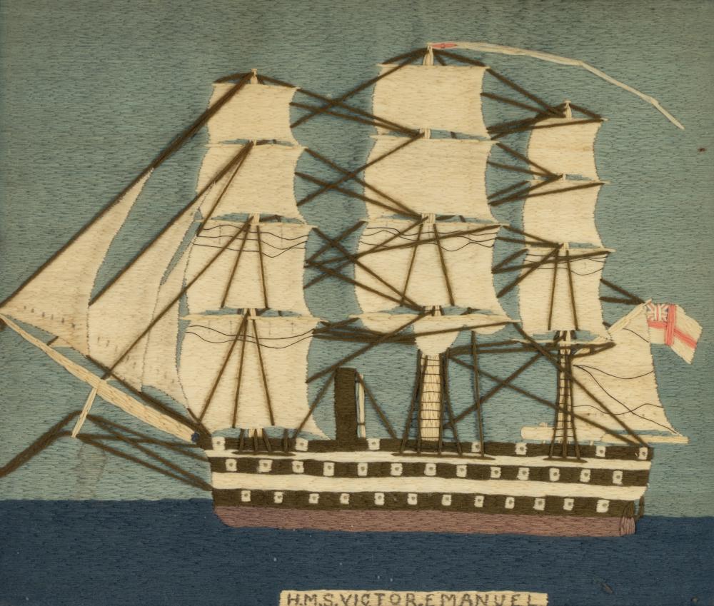 ENGLISH SAILOR'S WOOLWORK PICTURE