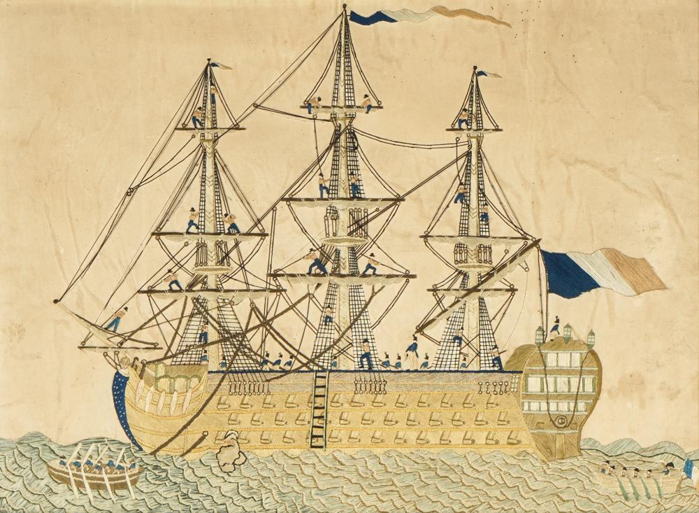 ENGLISH SAILOR'S WOOLWORK PICTURE