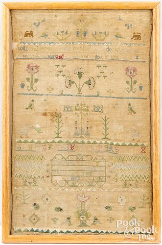 ENGLISH SILK ON LINEN SAMPLER,