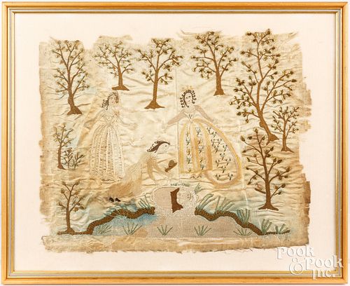 ENGLISH SILK ON SILK NEEDLEWORK,