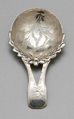 English silver caddy spoon, round