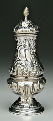 English silver caster, urn form