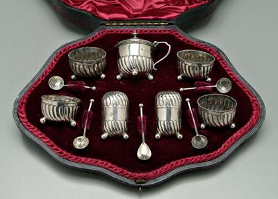 English silver condiment set, three
