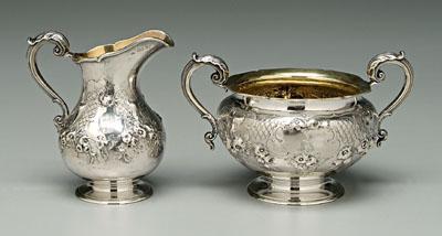 English silver creamer and sugar,