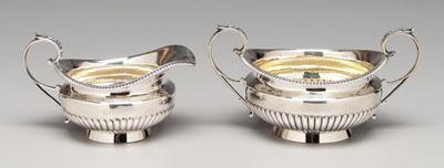 English silver creamer, sugar: