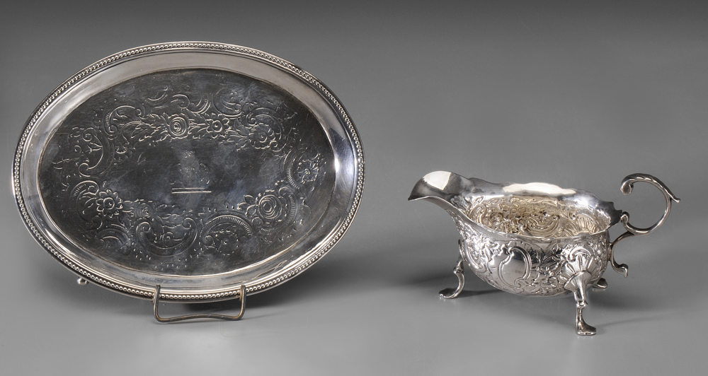 English Silver Creamer, Tray