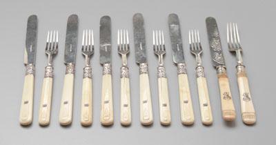 English silver, ivory dessert sets,