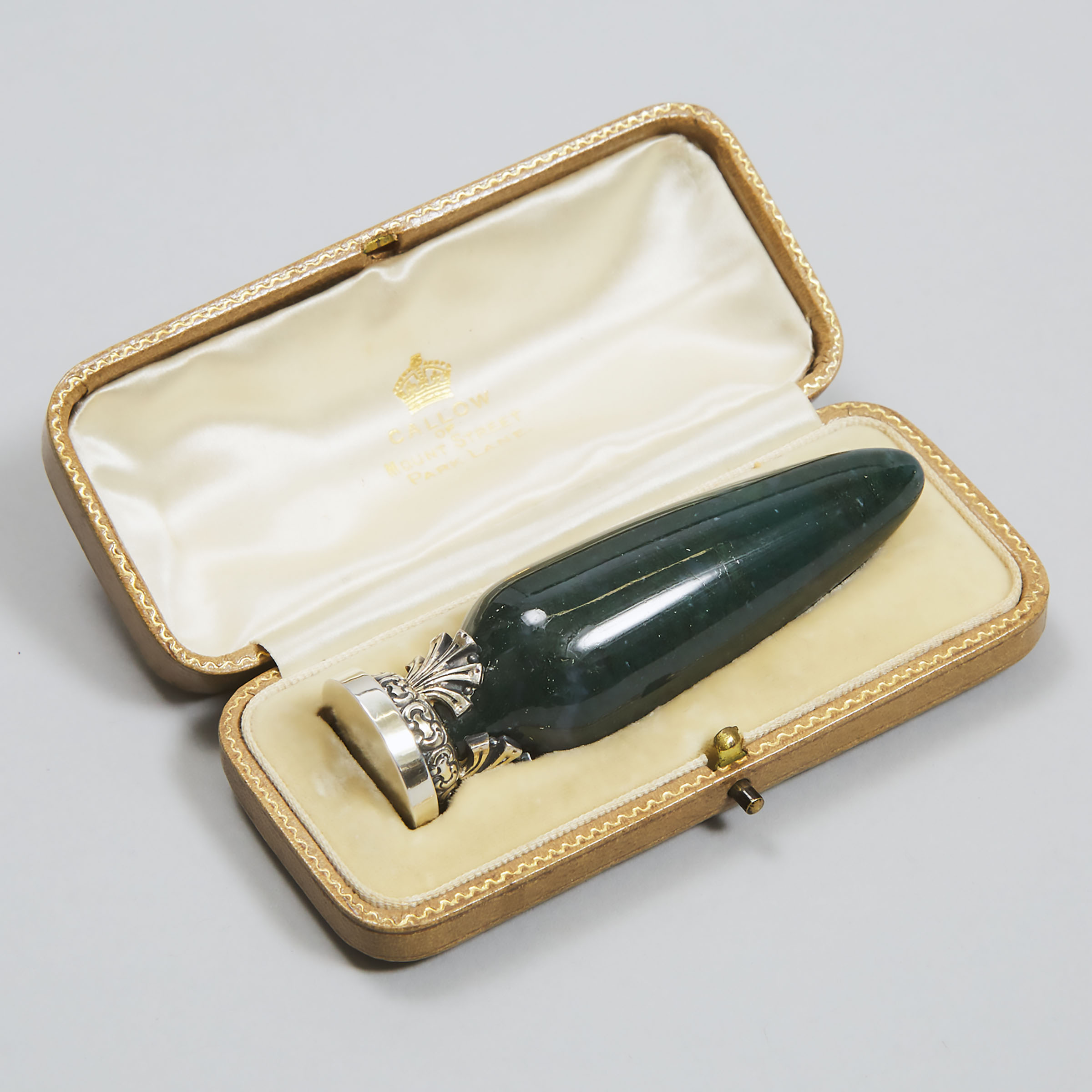 English Silver Mounted Spinach Jade