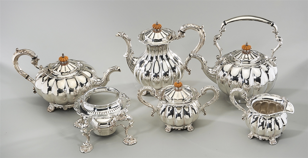 English silver plated five piece