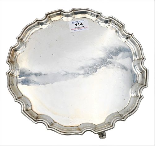 ENGLISH SILVER SALVER, ON THREE