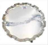 ENGLISH SILVER SALVER, ON THRE