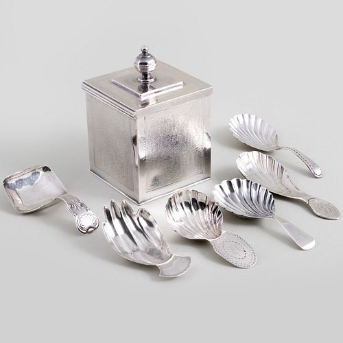 ENGLISH SILVER TEA CADDY AND A