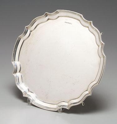 English silver tray, scalloped
