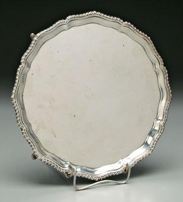 English silver tray, scalloped rim,