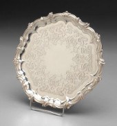 English silver tray, scroll fe