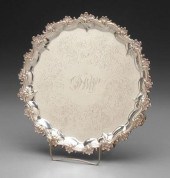 English silver tray, shell and