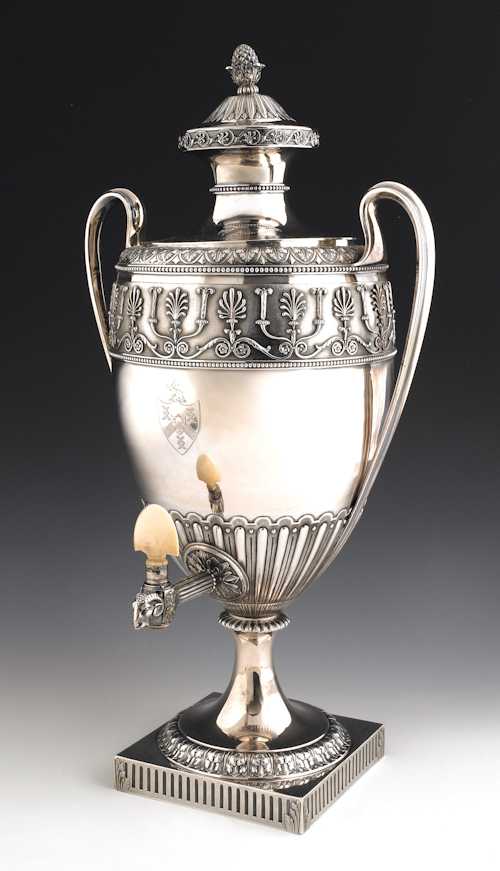 English silver water urn