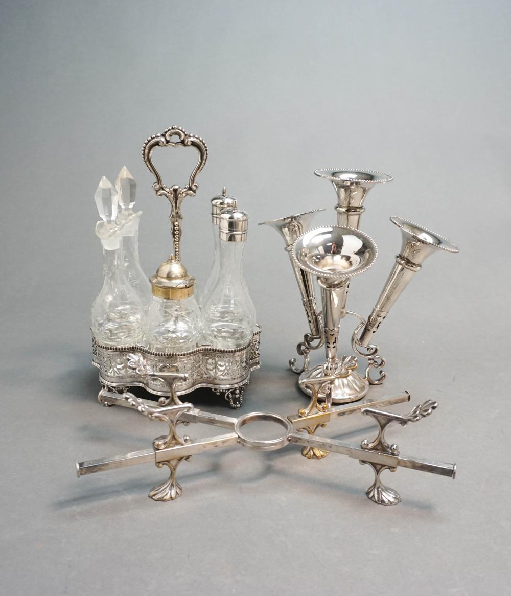 ENGLISH SILVERPLATE CRUET, EPERGNE,